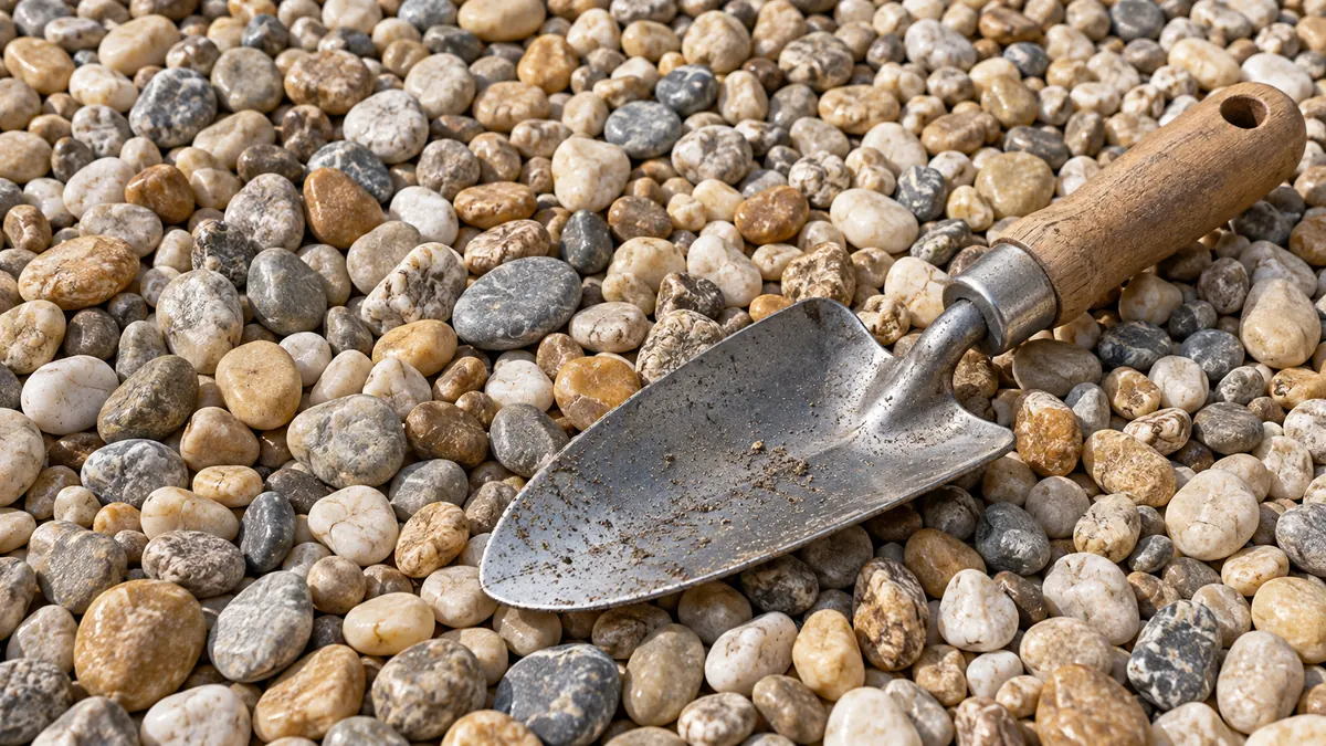 Close-up of rounded pea gravel stones