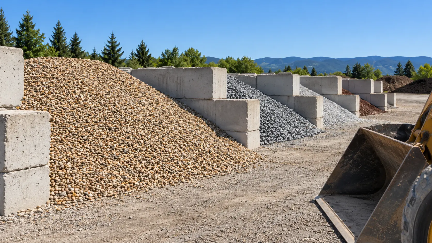 Bulk gravel bins at a landscape supply yard