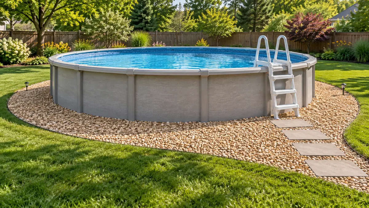 Pea gravel around an above-ground pool
