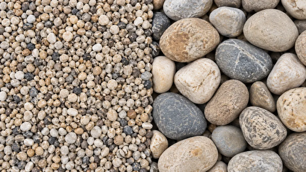 Small pea gravel next to larger river rock